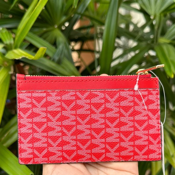 Michael Kors Jet Set Travel Medium Top Zip Card Case Wallet MK Dark Sangria - Picture 3 of 10